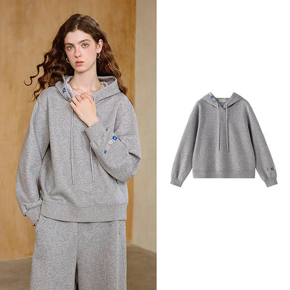 TOYOUTH Women's Mini Floral Embroidered Hoodie 2026 Fall New Arrival Youthful Cozy Relaxed Fit Slouchy Pullover Top