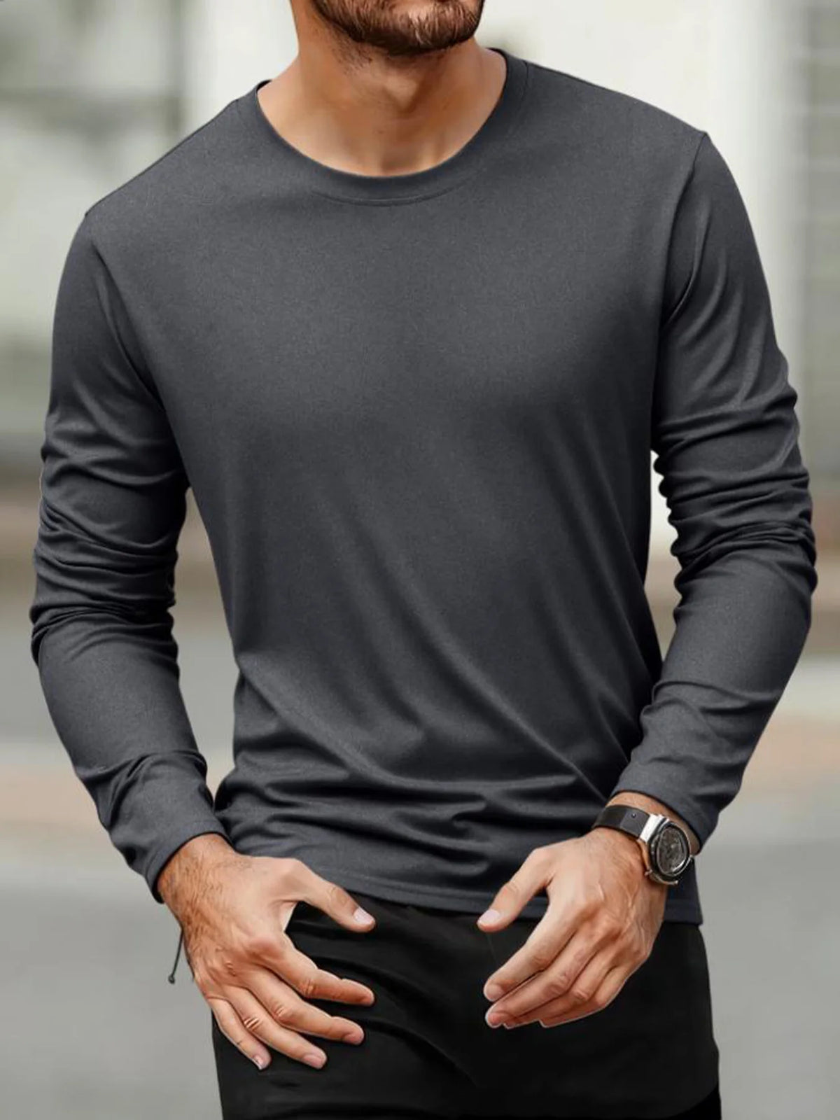 Spring Autumn Men‘s T-shirts Long Sleeve Casual Tops Solid Color High Quality Black T-Shirt Classic Men Clothing