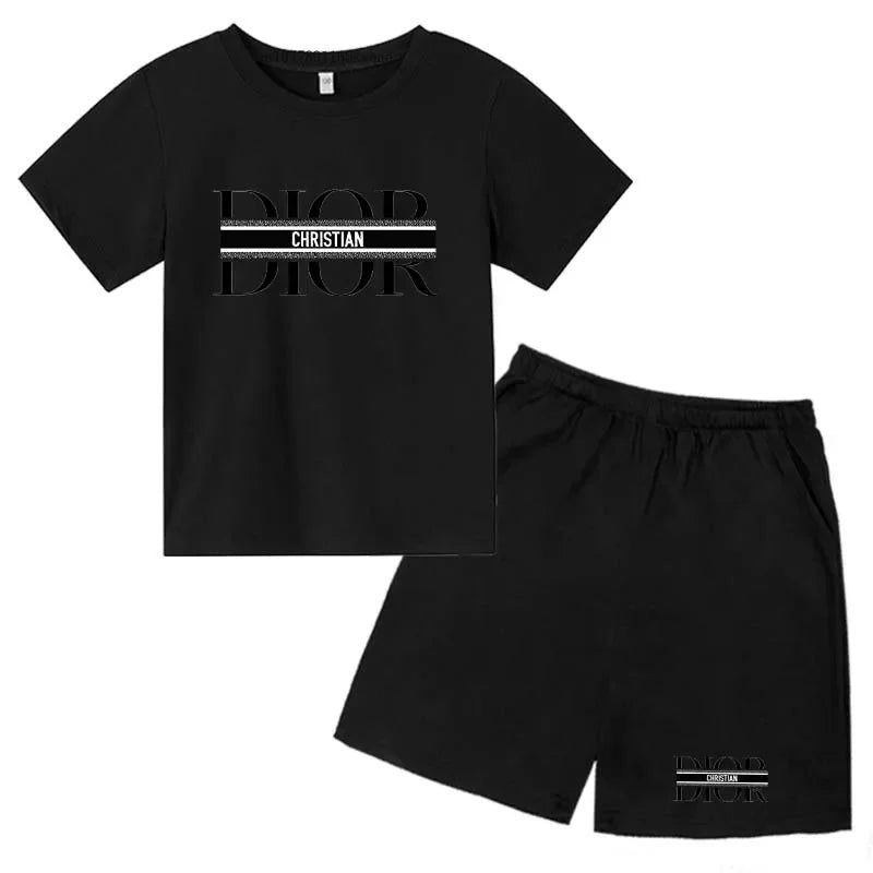 Summer Short Sleeve T Shirt +shorts 2 Piece Set Children Clothes Luxury Brand Print Sport Casual Fashion Boy Girl Kid Tracksuit