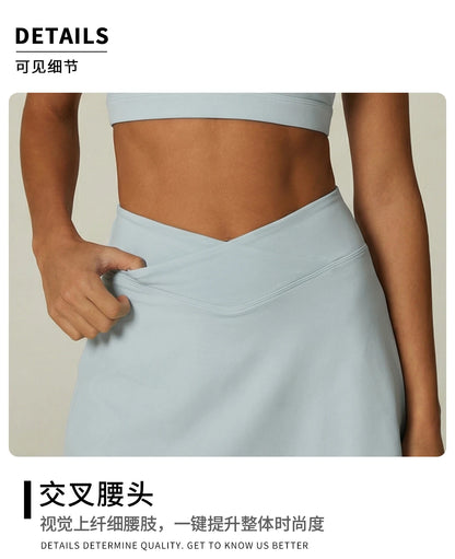 2 Piece Tennis Set Women Crossover V Waist Tennis Skirt Padded Halter Sports Bra Breathable Summer Gym Workout Yoga Skort Suit
