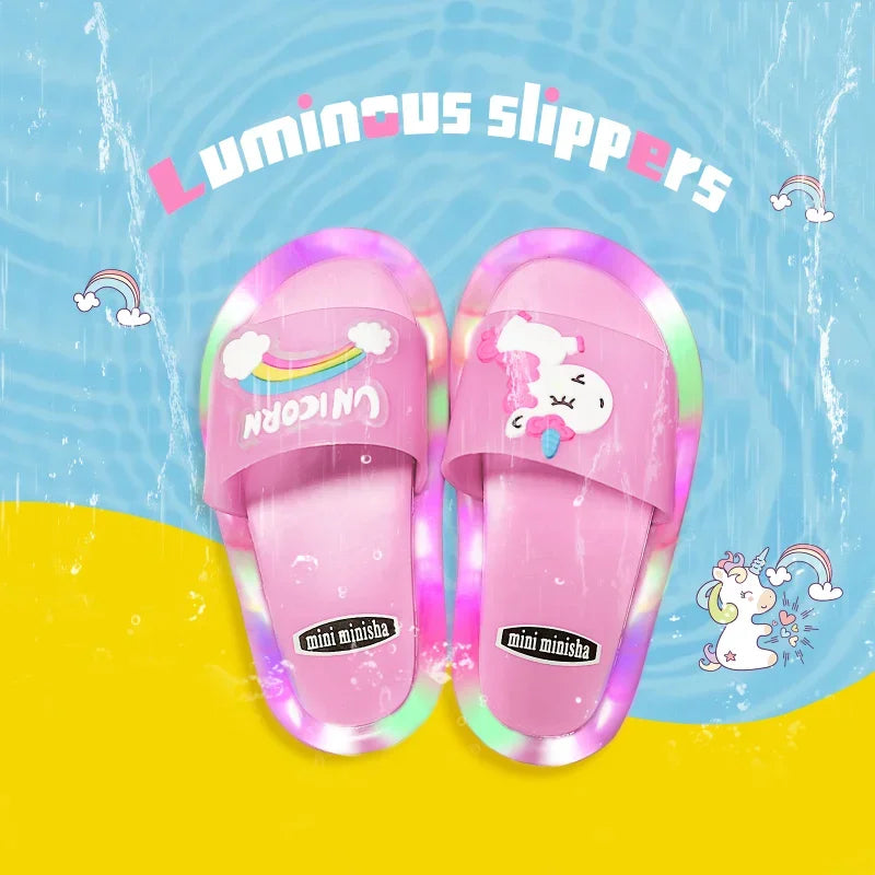 Kids Unicorn Slippers – Cute Cartoon Animal Light Up Shoes for Toddlers