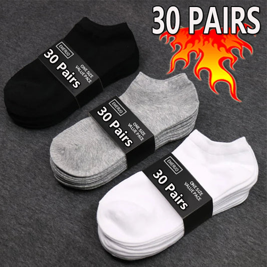 10/20/30 Pairs Men's Ankle Socks Solid Color Breathable Comfy Sweat-absorbing Boat Socks Casual Short Socks