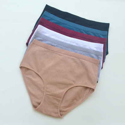 6pcs Cotton Women Panties Lady Plus Size Underwear High Waist Briefs Breathable Solid Color Female Lingerie Shorts