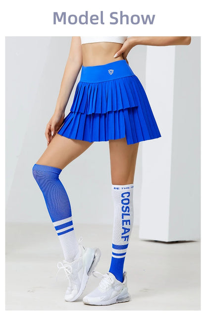 Women Sports Mini Pleated Skirt Golf Tennis Skirts High Waist Double Layer Gym Fitness Running Yoga Athletic Workout Skort