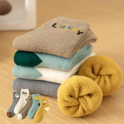 Thick Warm Floor Socks For Kids Plush Loop Mid Tube Socks Winter Boy Long Sock Children Thermal Footwear Cute Cartoon Baby Socks
