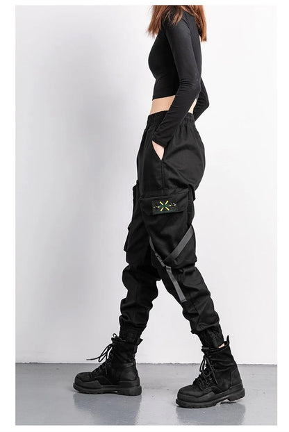 Black Fashion Korea Cargo Pants Women High Waist Baggy Tactical Sweatpants Fashion Hip Hop Harajuku Joggers Trousers Female