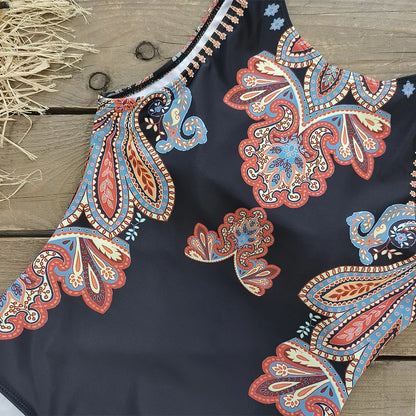 2026 New Printed One-piece Swimsuit Classic Printed Lace Up Swimsuit Women's Push Up Flower One-piece Suit Beach Wear For Female