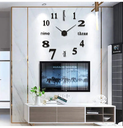 Large 3D Number Wall Clock - DIY Home Decoration for Living Room Bedroom Study Hotel