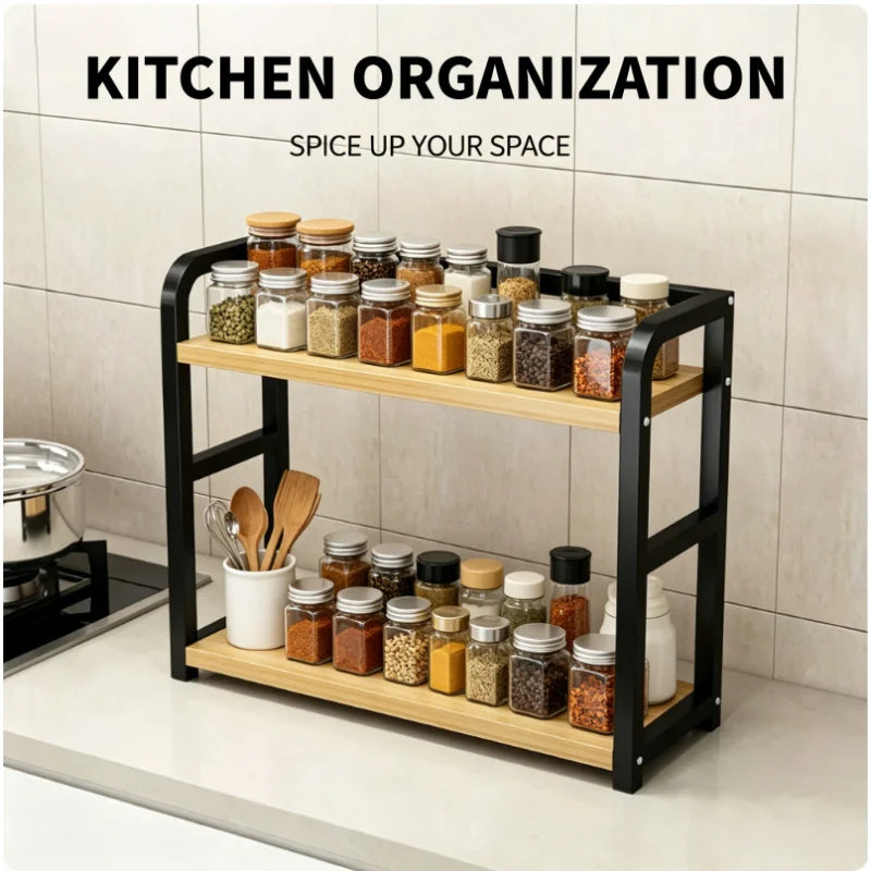 Space Saving Countertop Organizer 2-Tier Rustproof Metal Rack Kitchen Storage Holder for Coffee Mugs Condiments 1pc