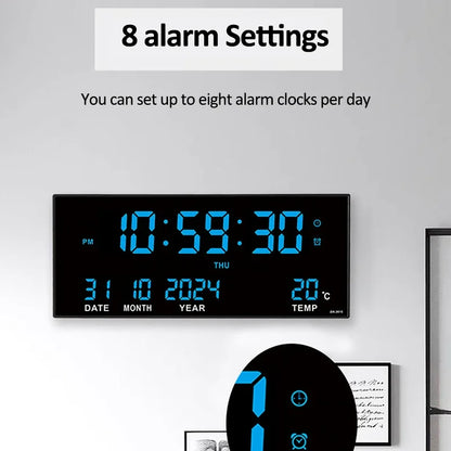 Large Digital Wall Clock with Alarm Temperature  Date Display - 14 LED Plug-In Clock