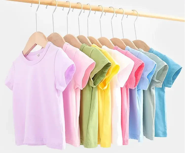 Summer Girls T Shirts Yellow Red Short Sleeve Baby Boy T Shirt White Tee Shirt Cotton Girls Tops For Children Clothes