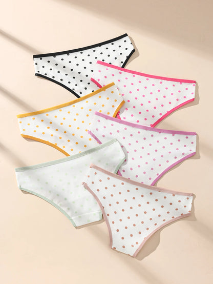 6Pcs/Set Women Panties Fashon Dot Underwear Low Waist Briefs Girls Panty Sexy Ladies Underpants Soft Female Lingerie Size S-XL