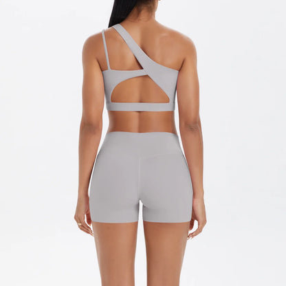 JUREN Yoga Clothes Set 2 Piece Gym Sports Shorts Set Women Tracksuit High Waist Shorts Fitness Suit Running Bra Workout Outfits