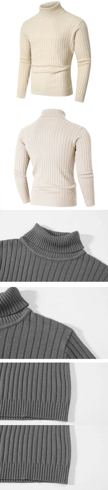 Autumn Men's Slim Fit Long Sleeve Turtleneck Sweater Casual Knitted Pullover Sweaters Outdoor Winter Warm Thick Heavyweight Top