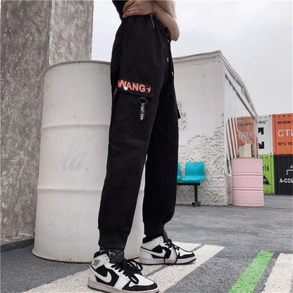 Black Fashion Korea Cargo Pants Women High Waist Baggy Tactical Sweatpants Fashion Hip Hop Harajuku Joggers Trousers Female