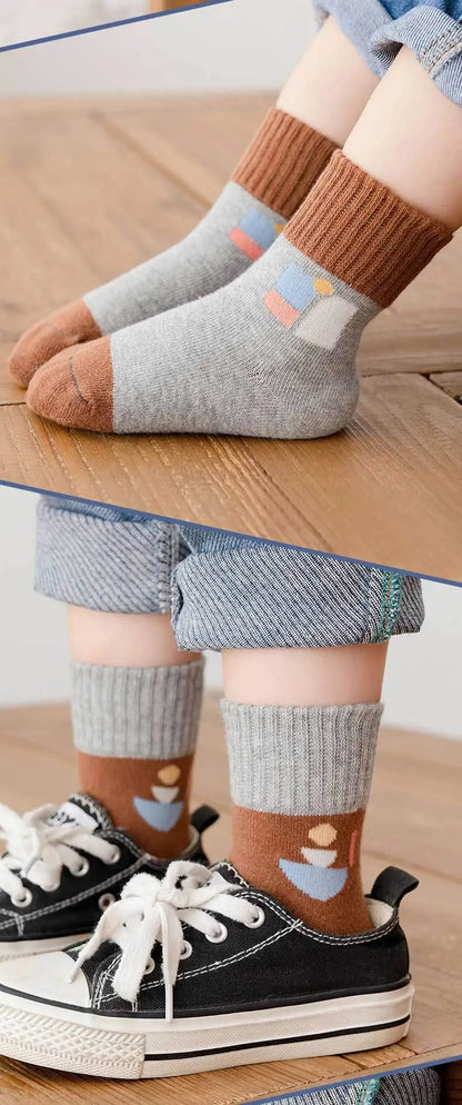 5Pairs/Lot Cute Stripe Cartoon Kids Socks Knit Warm Girls Boys Children Sock Baby Flower Floral Short Socken For 1-9Years