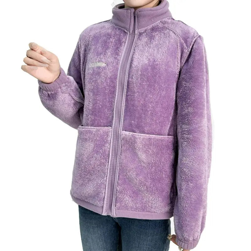 Woman Thickened Zipper Lamb Velvet Sweatshirt Casual Cardigan Embroidery Warm Stand-up Collar Loose Jacket Windproof Sweatshirt