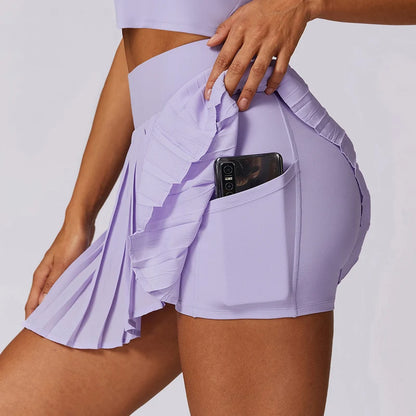 VITALINOVO Women's High Waisted Pleated Tennis Skirts with Pockets Tummy Control Casual Liner Skorts A Line Workout Golf Skirts