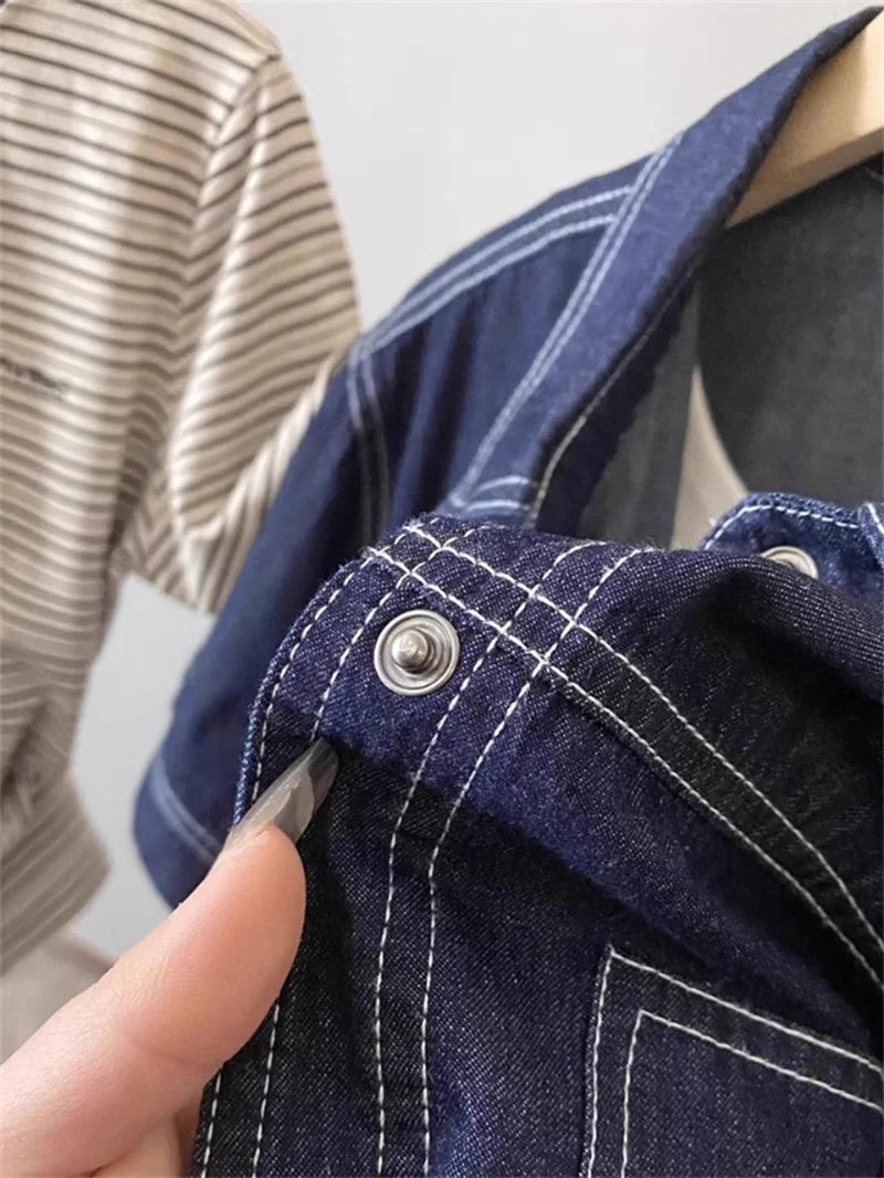 Deep Blue Retro Short Denim Shirts 2026 New Spring Summer Short Sleeved Loose Jeans Jacket Women Korean Versatile Outwear Tops