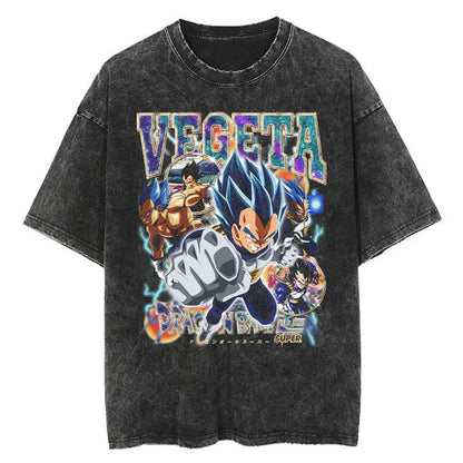 Men Streetwear Washed T Shirt Japanese Anime Dragon Ball Print T-Shirt Harajuku Cotton Casual Tshirt Summer Short Sleeve Tops