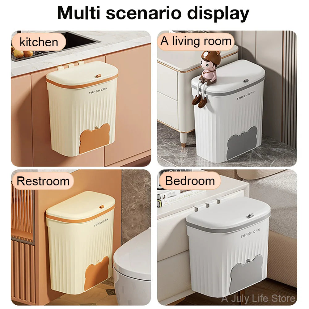 Wall Mounted Kitchen Trash Can - 8512L Bathroom Wastebasket with Lid for Under Sink Composting