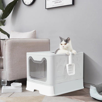 Foldable XXL Cat Litter Box - Large Space with Front Entry  Top Exit - ZOOMNSTORE