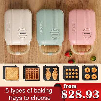 Mini Sandwich Maker - Electric Breakfast Multi Cooker for Toasts Pancakes Waffles  Donuts