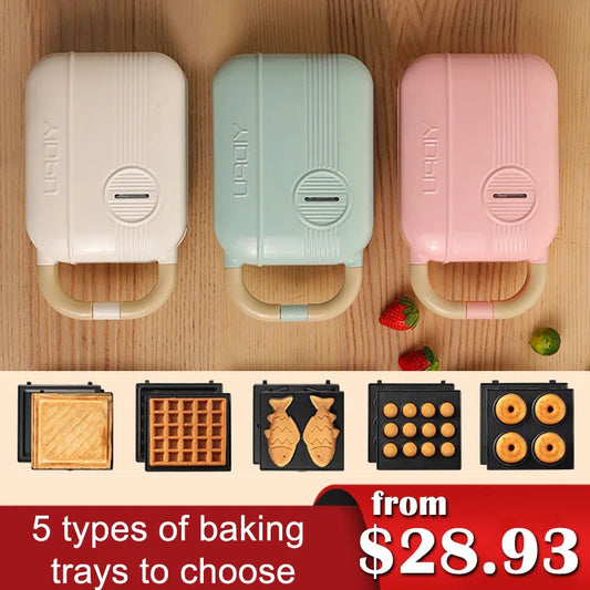 Mini Sandwich Maker - Electric Breakfast Multi Cooker for Toasts Pancakes Waffles  Donuts