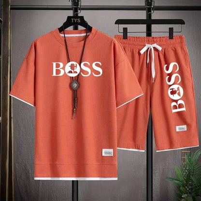 Fashion men's casual sports set new 2025 summer outdoor breathable round neck men short sleeve T-shirt + shorts two sets