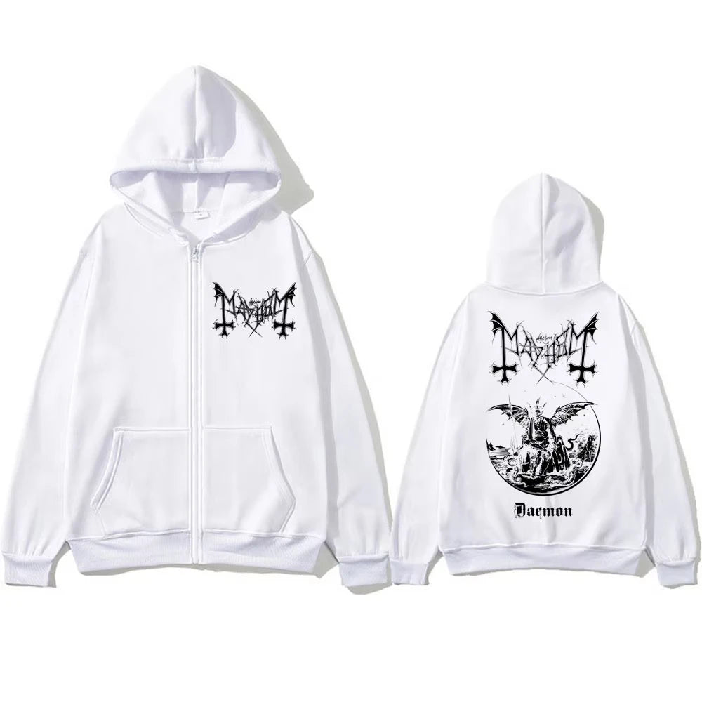Rock Band Mayhem Daemon Album Zipper Hoodies Death Black Metal Harajuku Gothic Sweatshirt Men Women Fleece Y2k Sportwear Jackets