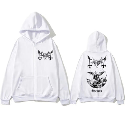 Rock Band Mayhem Daemon Album Zipper Hoodies Death Black Metal Harajuku Gothic Sweatshirt Men Women Fleece Y2k Sportwear Jackets