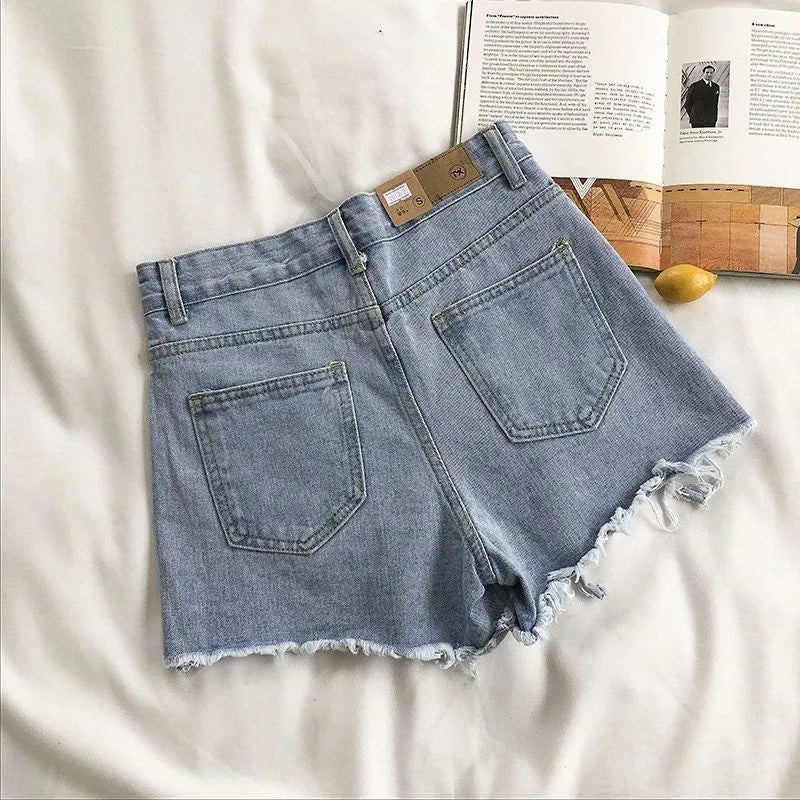 Women's High-Waist Denim Shorts – Korean Tassel Jean Shorts