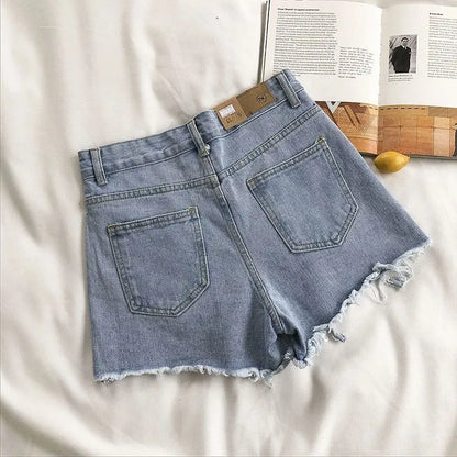 Women's High-Waist Denim Shorts – Korean Tassel Jean Shorts
