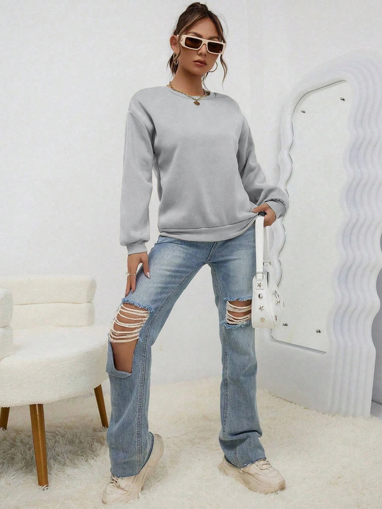 Solid Color Multicolor Woman Hoodie Casual Comfortable Clothing Loose Trendy Sweatshirt  Autumn Crewneck Female Pullovers