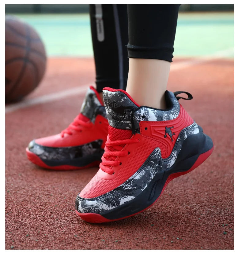 Children Basketball Shoes - Kids Sneakers Lace Up | Non Slip PU Leather High Top