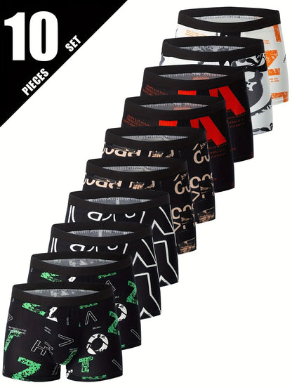 Mens 10-Piece Fashion Underwear Set - Comfortable Large Size Printed Boyshorts