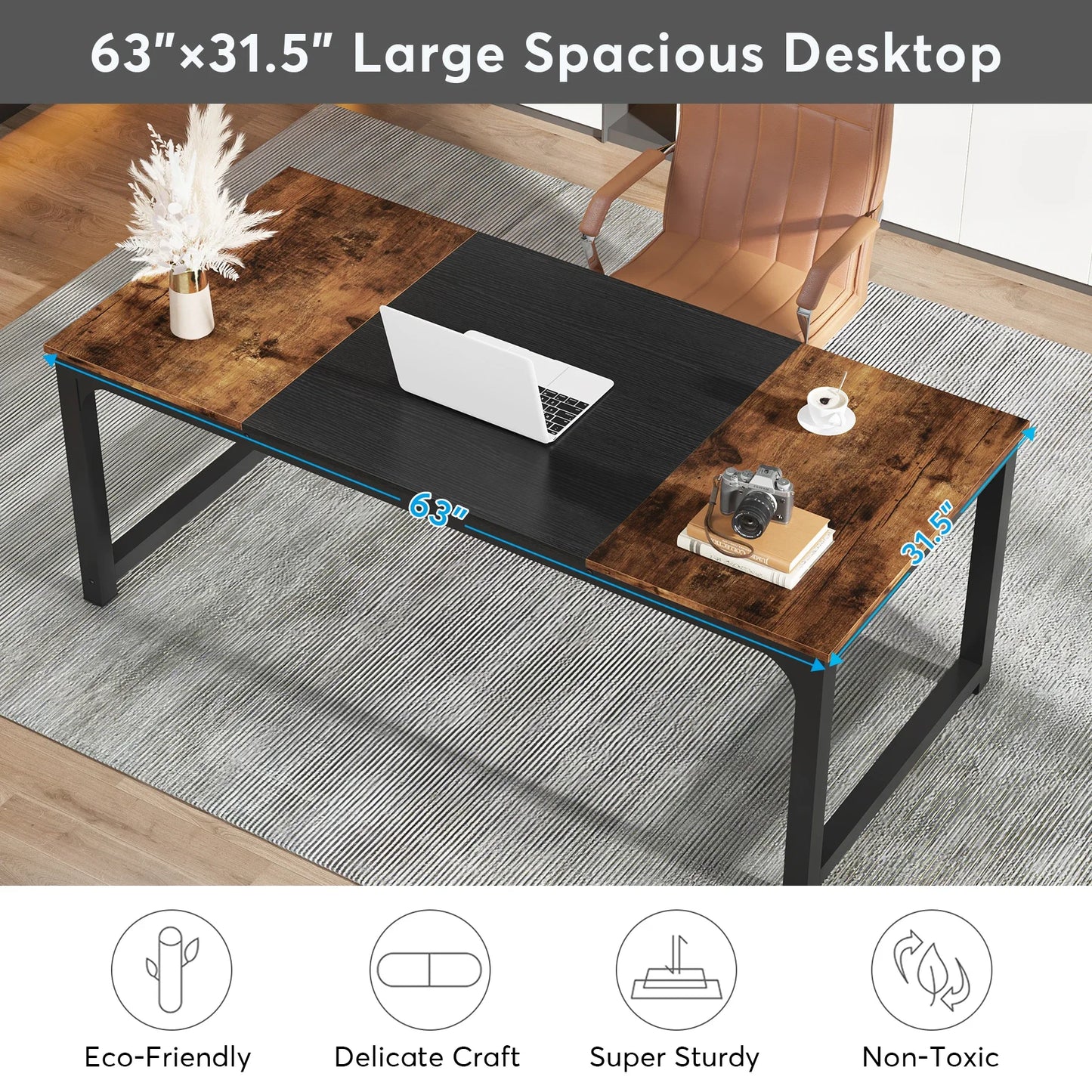 Large Office Desk | Modern Computer Desk - Spacious Writing Workstation for Home Office