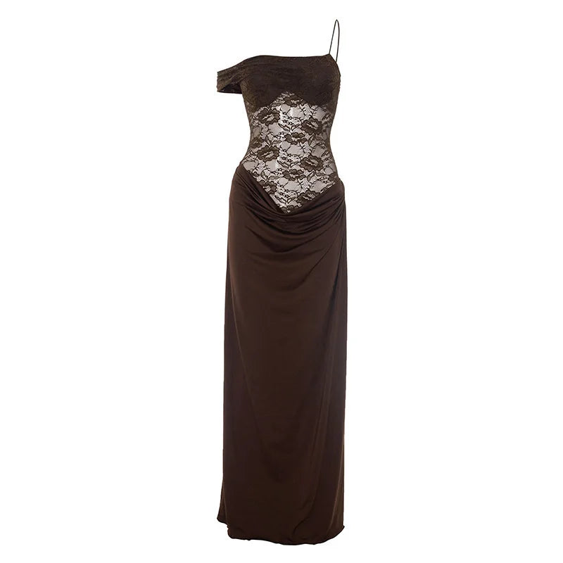 Sexy Maxi Dress – Women's Lace See Through Sleeveless Backless Club Gown