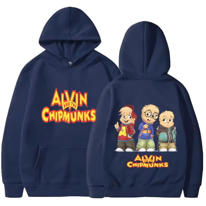 Soft Comfortable Cartoon Hoodie Alvin and The Chipmunks Green Red Navy Blue Long Sleeve Hoody Sweatshirts Movie Promo Animation