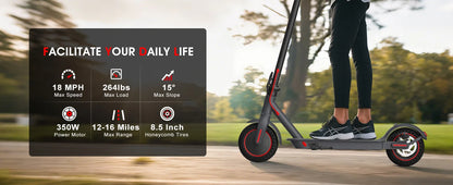350W Electric Scooter for Adults 19mph Top Speed 21 Miles Max Range Foldable E-Scooter with 8.5'' Tires Double Shock System APP Control