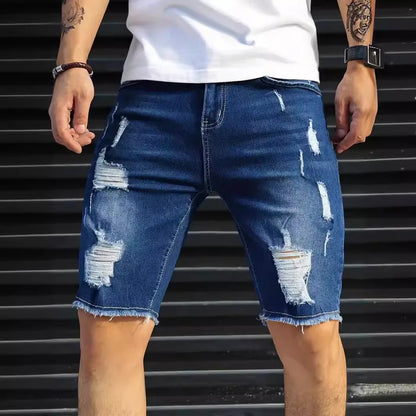 Summer Ripped Jeans Men Stretch Denim Shorts Male Short Jeans Slim Straight Shorts Fashion Black Jeans Man Clothes Streetwear