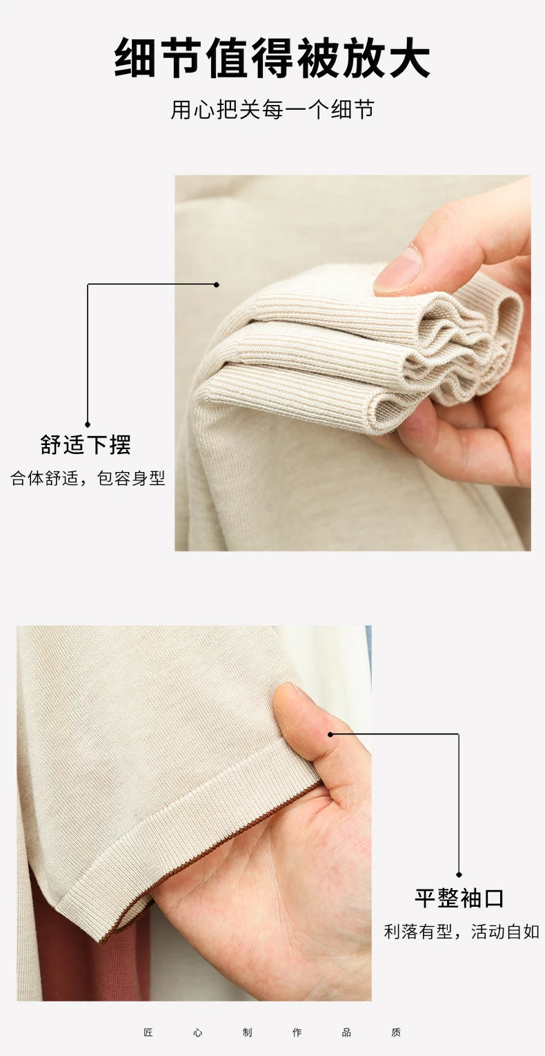 100%  Lyocell Knitwear 2025 Men Spring Summer Trendy Turn Down Collar Knit Tees Short Sleeve Breathable Knit Tops