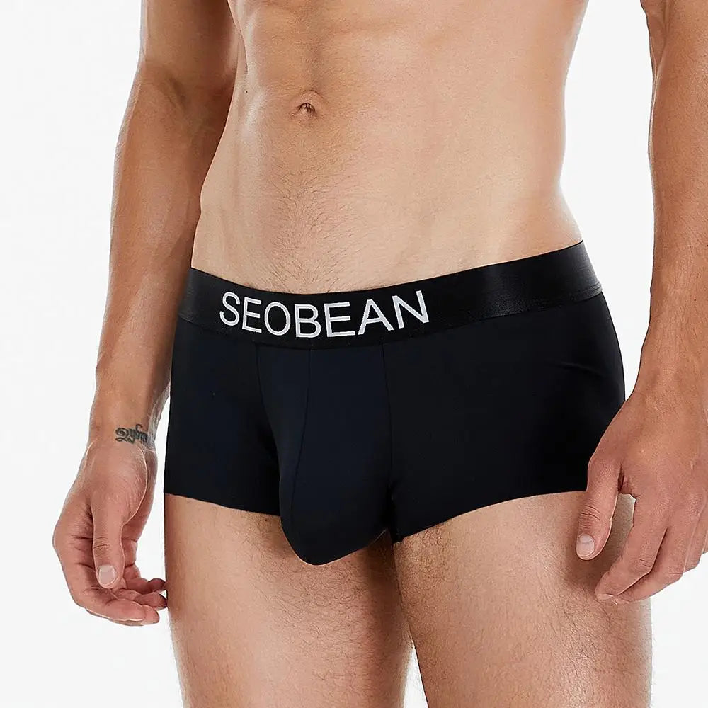 SEOBEAN New Ice Silk Boxers Men Underwear U Convex Pouch Solid Underpants Comfortable Breathable Thin Boxershorts