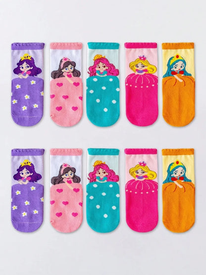 5 Pairs of Kidsren's Cartoon Socks, Autumn and Winter Baby Cute Princess Socks, Spring and Summer Girls Can Wear Soft Mid-calf Socks