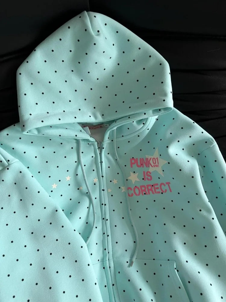 American Style Polka Dot Star Sweatshirts New Spring Fashion Letter Print Hooded Women Y2k Sweet Loose Casual Jacket 2026 New