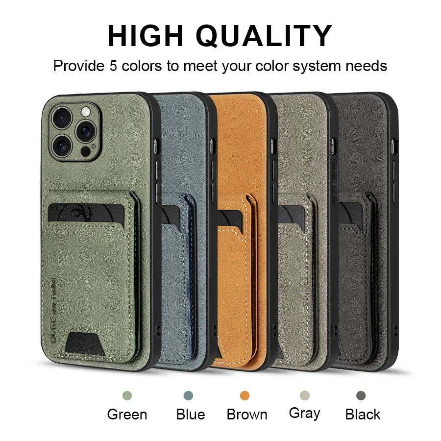 Luxury leather card holder phone case For iPhone 17 16E 16 17 15 14 13 11 Pro max wallet card bag leather shockproof back cover
