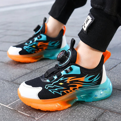 Children's Running Shoes Rotating Buckle Lightweight Outdoor Sports Walking Shoes Breathable Non-Slip Casual Sneakers for Kids
