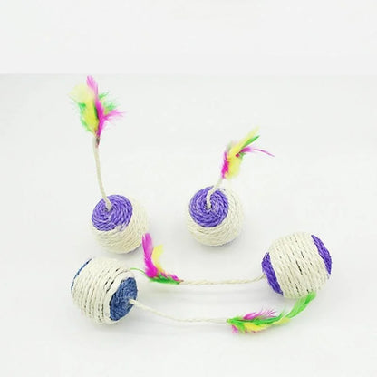Interactive Sisal Scratching Ball Cat Toy - Training Toy with Feather for Kittens - ZOOMNSTORE
