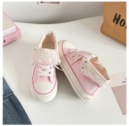 Women's High Top Platform Canvas Sneakers Polka Dot Foldable Collar Lace Up Breathable Korean Style Casual Shoes Fall 2026