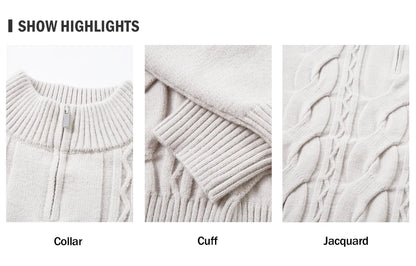 Solid Color Jacquard Sweater Mens Autumn Winter Casual Loose Half Zipper Long Sleeve Sweater Man